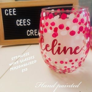 Hand painted stemless wine glass